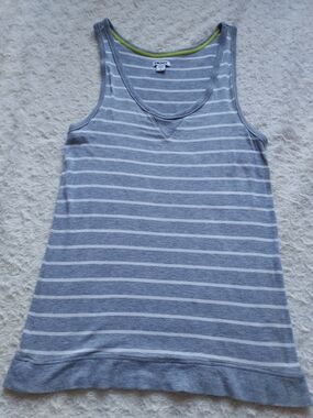 DKNY Comfy Longline Gray & White Rayon Striped Tank Casual Summer Spring Sporty